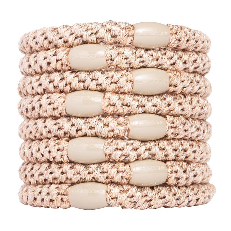 L. Erickson Gold Hair Ties for Thick Hair, Grab & Go Ponytail Holders, 8 Pack, Metallic Beige, Thick No-Crease Bands with Strong Hold and Damage-Free Design | L. Erickson - Image 1